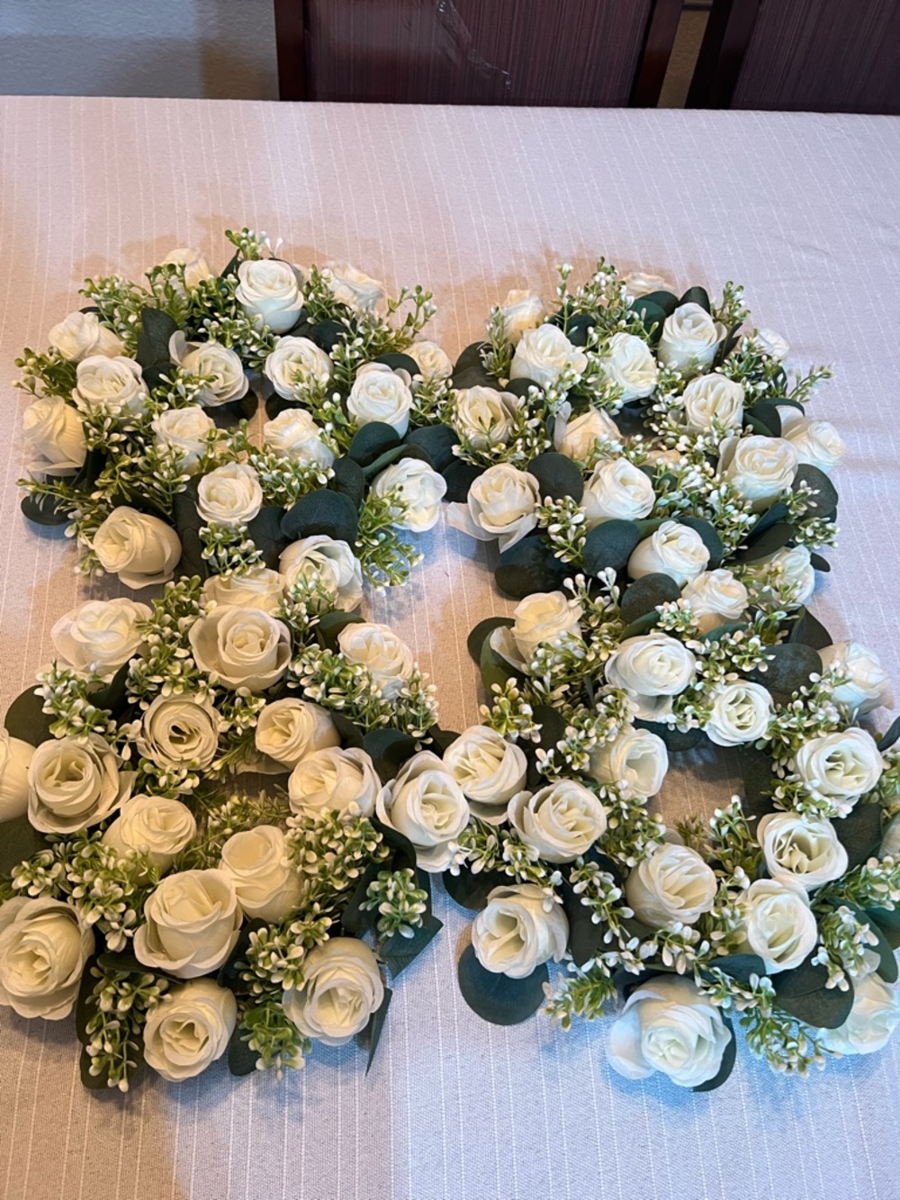 White Rose Artificial Floral Wreaths with Greenery (10 Pieces)